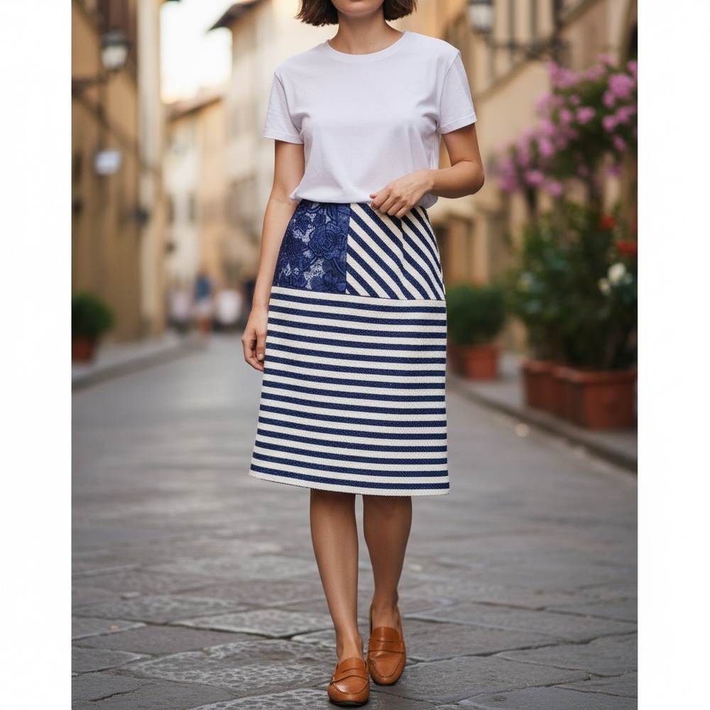 SAVE THE QUEEN Made in Italy 🇮🇹 Navy & White Striped Size XS-S Skirt Stretch
